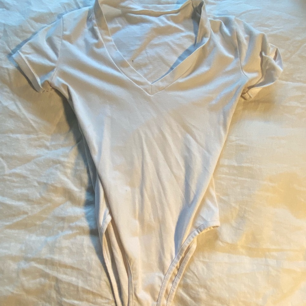 Basic White V Neck Bodysuit